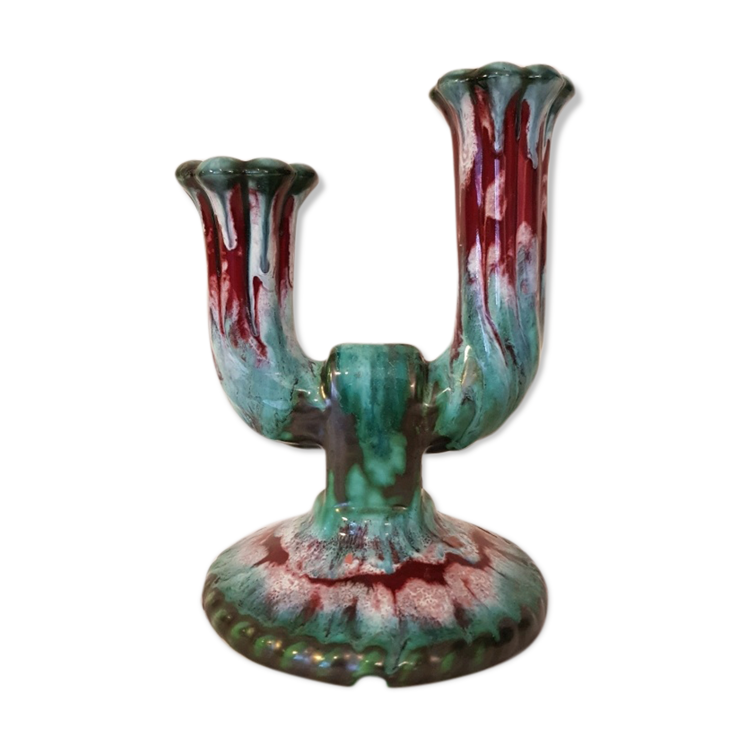 Candlestick two branches of longwy 60's ceramic
