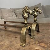 Pair of vintage andirons 1970 Horse head