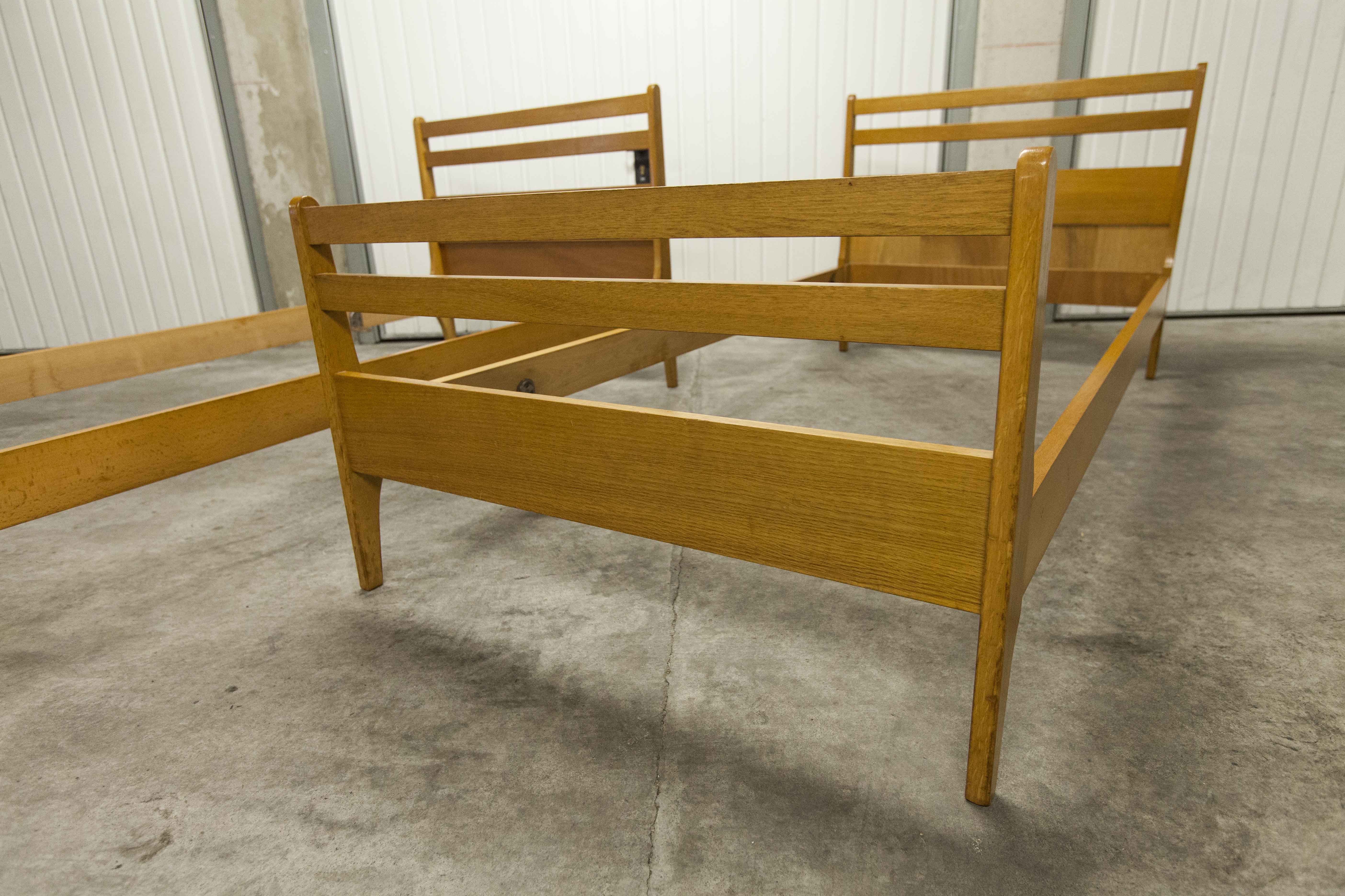 Pair of 1960 Scandinavian twin beds in solid beech