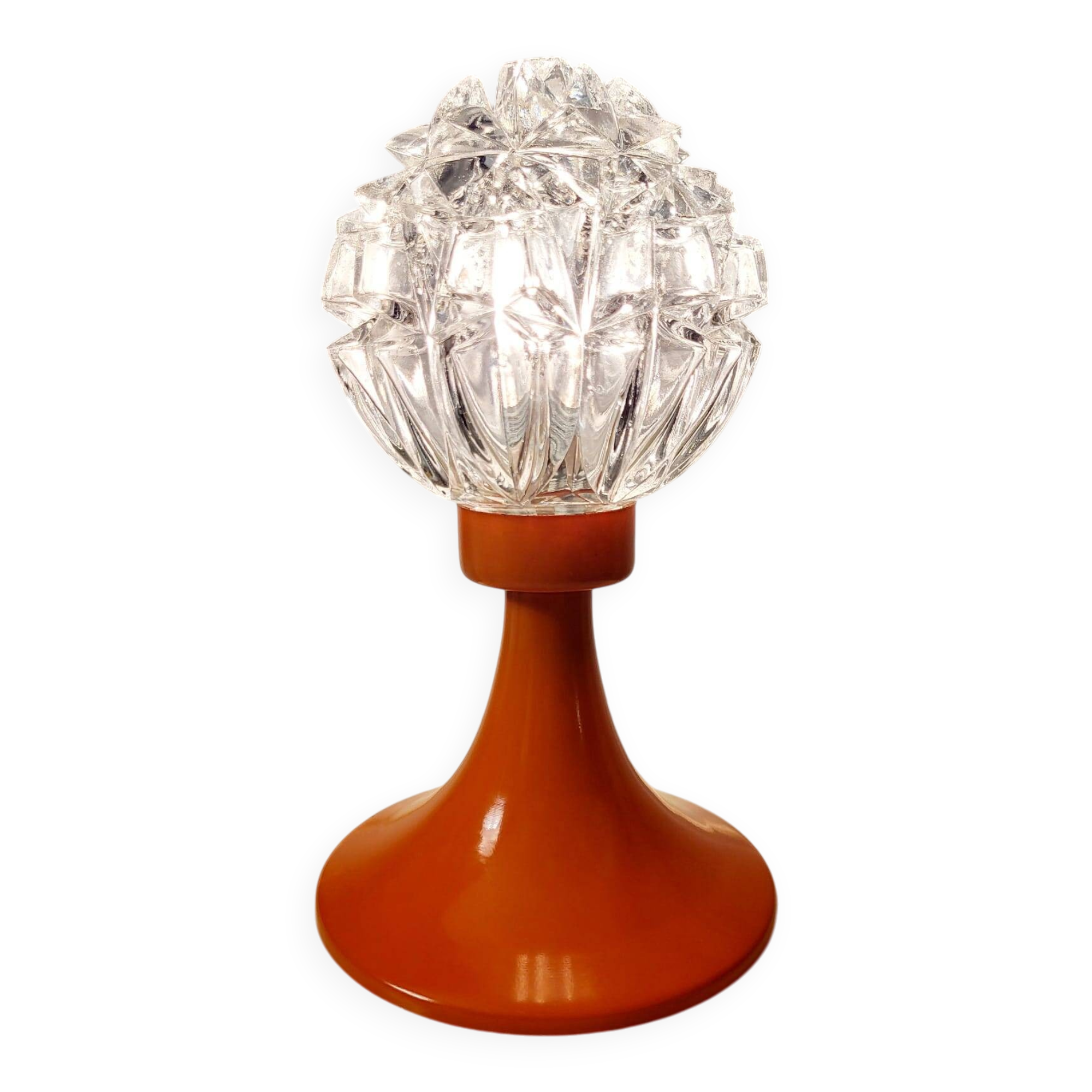 Vintage space age tafellamp uit de jaren 60 met lampenkap in glas