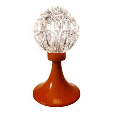 Space age lamp in orange glass and metal, around 1960.