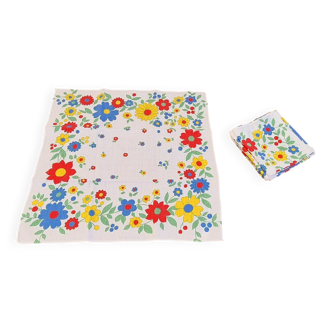 Lot de 8 serviettes de table à fleurs vintage