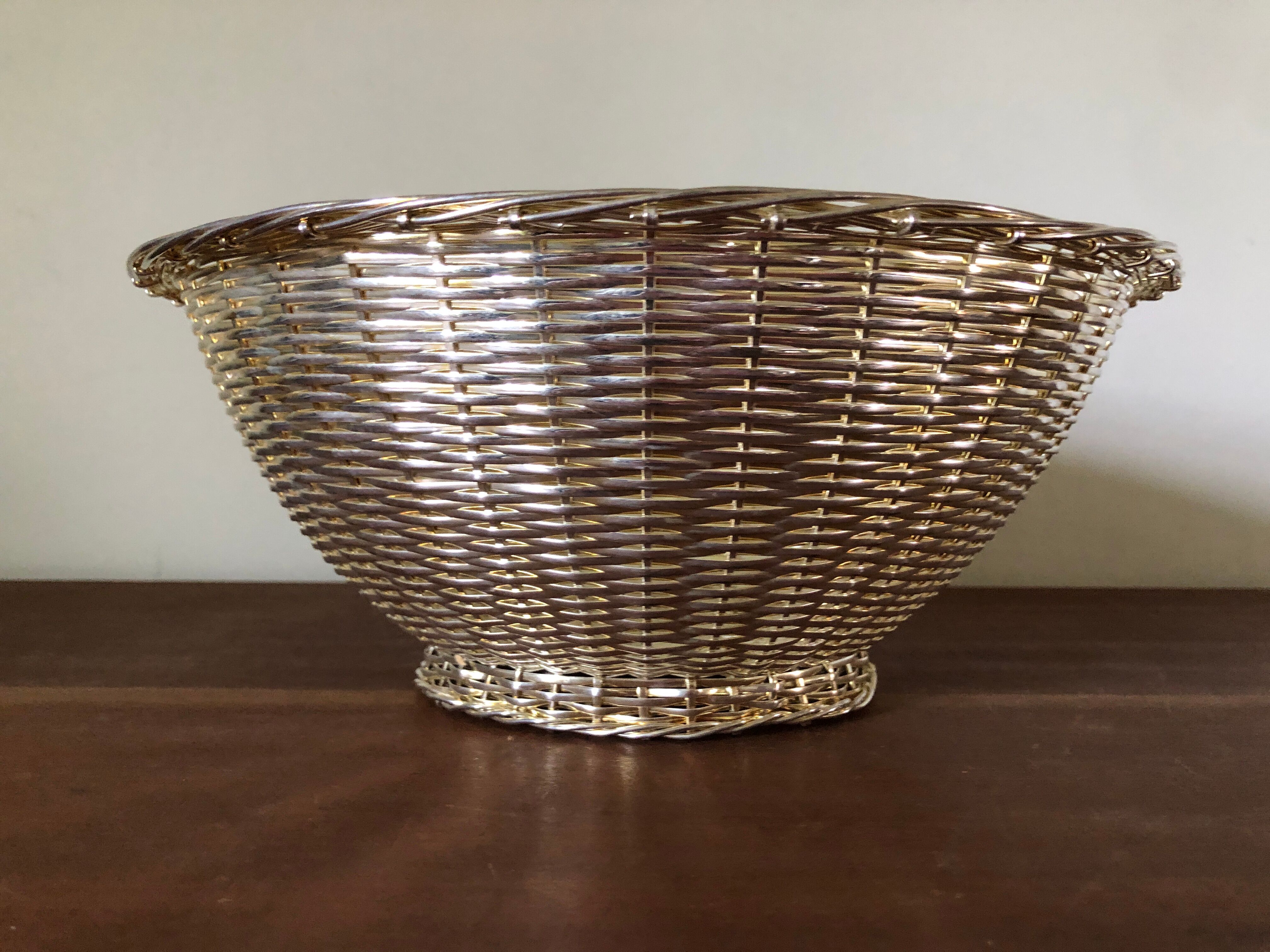 Braided silver metal basket