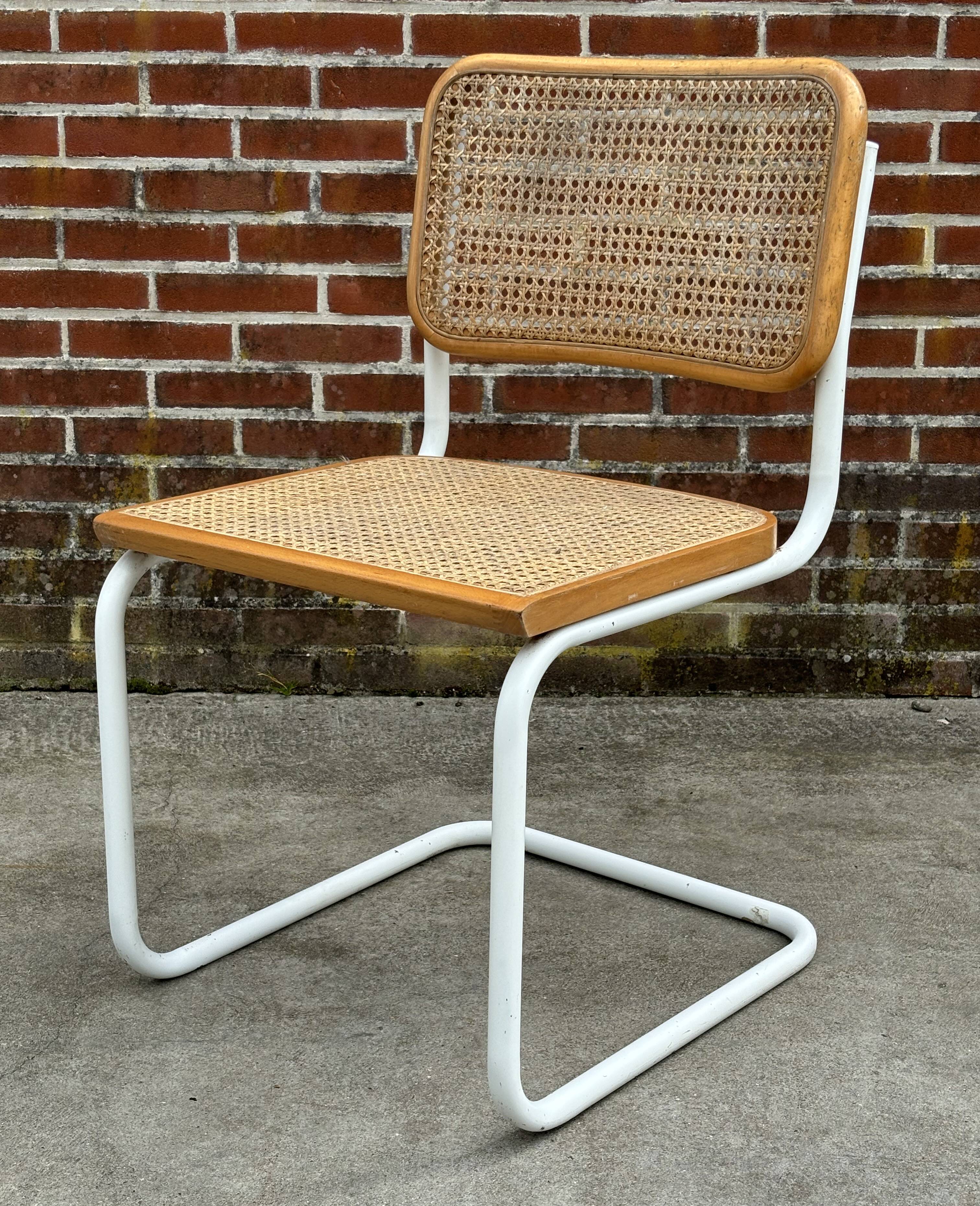 Cesca chair b32 model in white and wood by Marcel Breuer