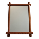 Vintage wall mirror in light pine, “Les Arcs” style, 48 x 68 cm