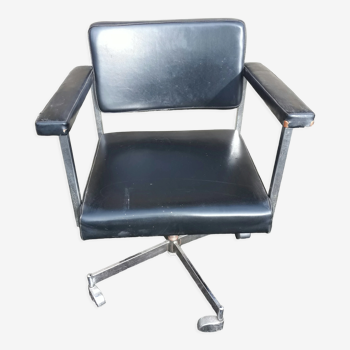 Fauteuil de bureau OEM Strafor années 60 skaï et métal chromé