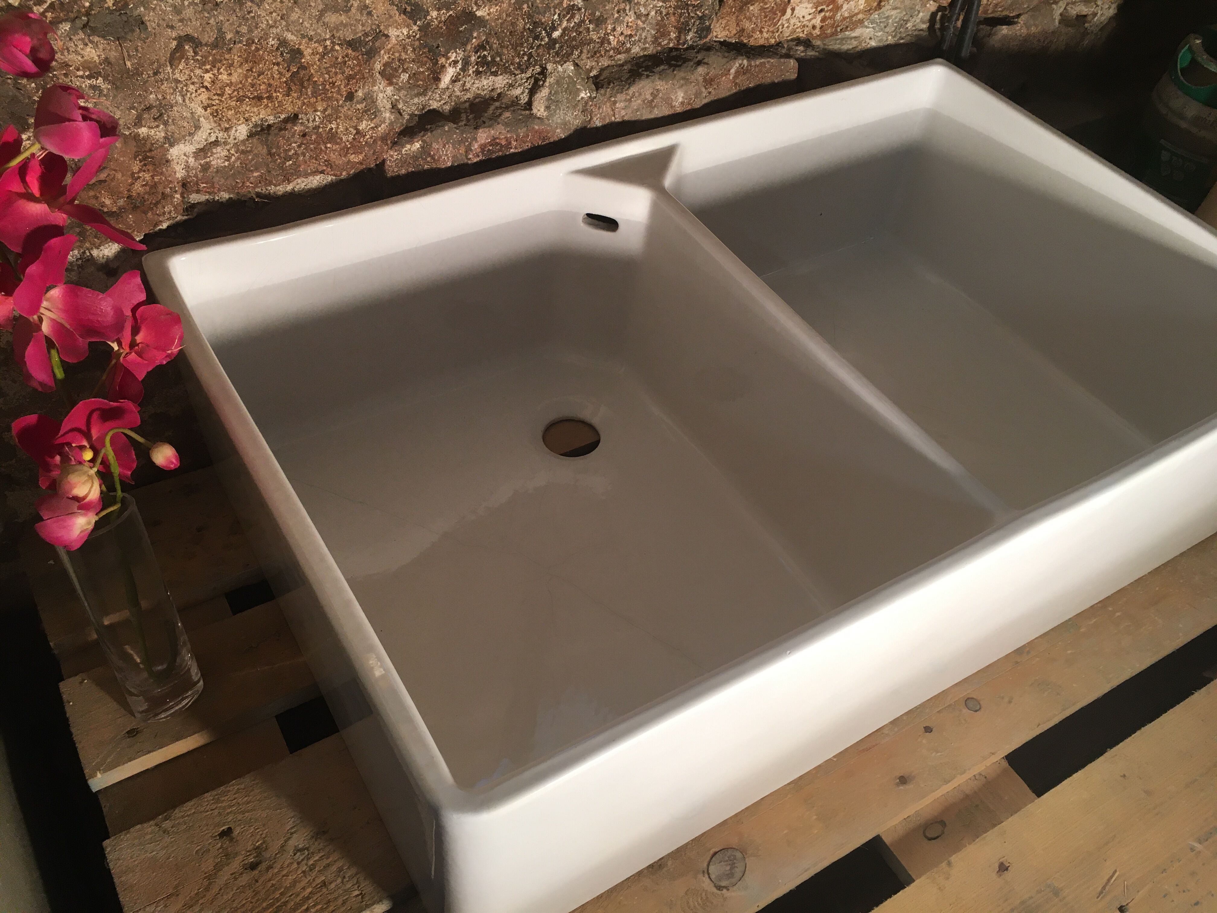 Enamelled stoneware double sink 40