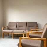 Vintage wooden seating area / sofa and 2 armchairs