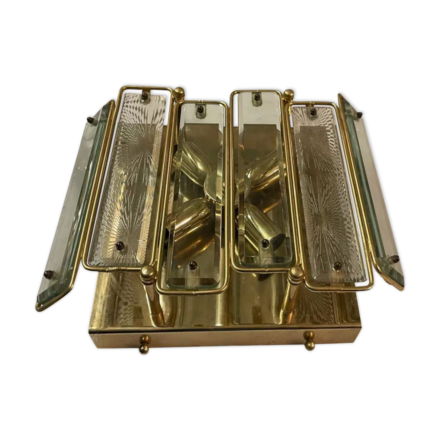 Brass Glass Flushmount, 1970s