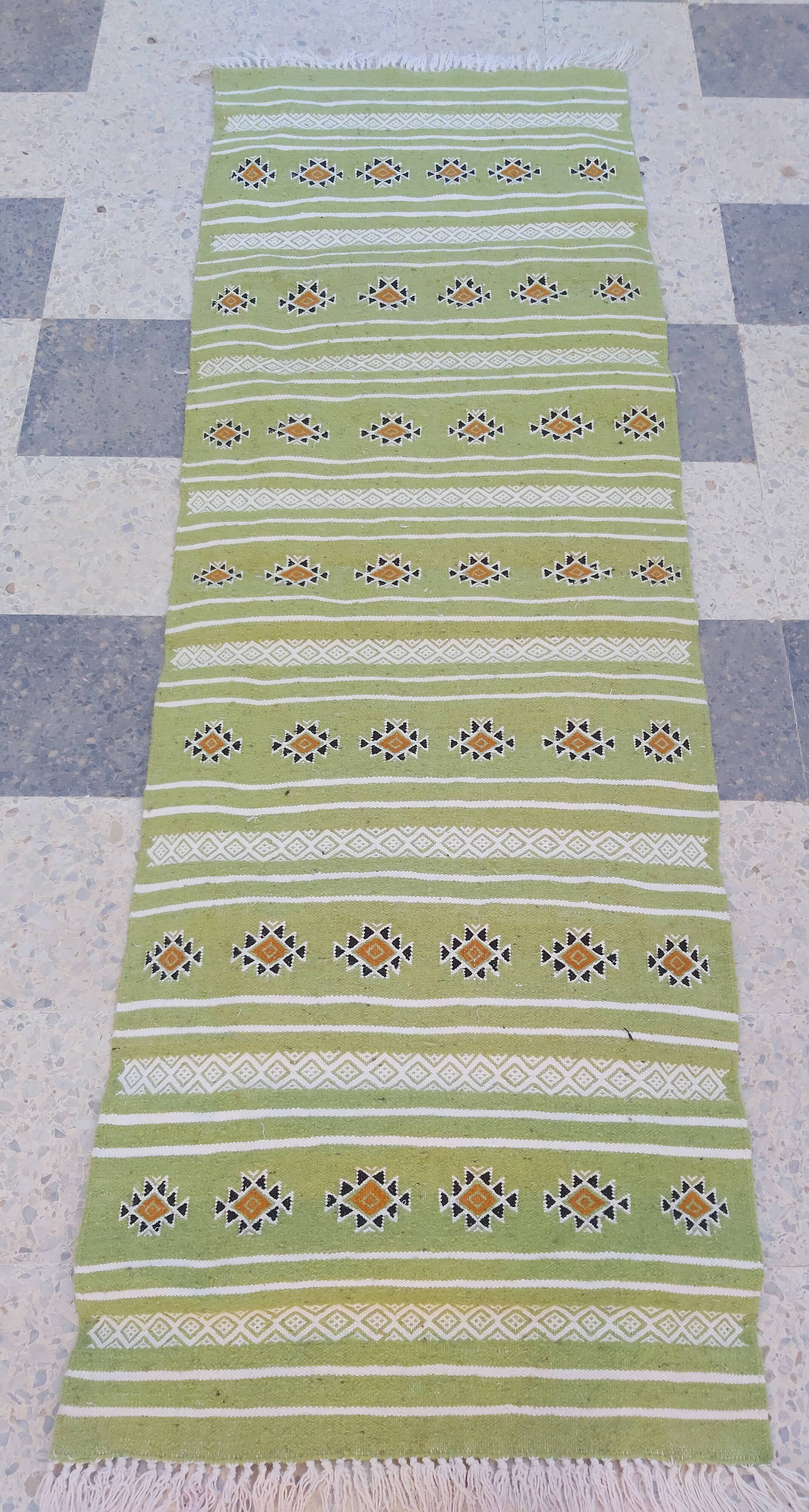 Traditional handmade green corridor carpet 65x200cm
