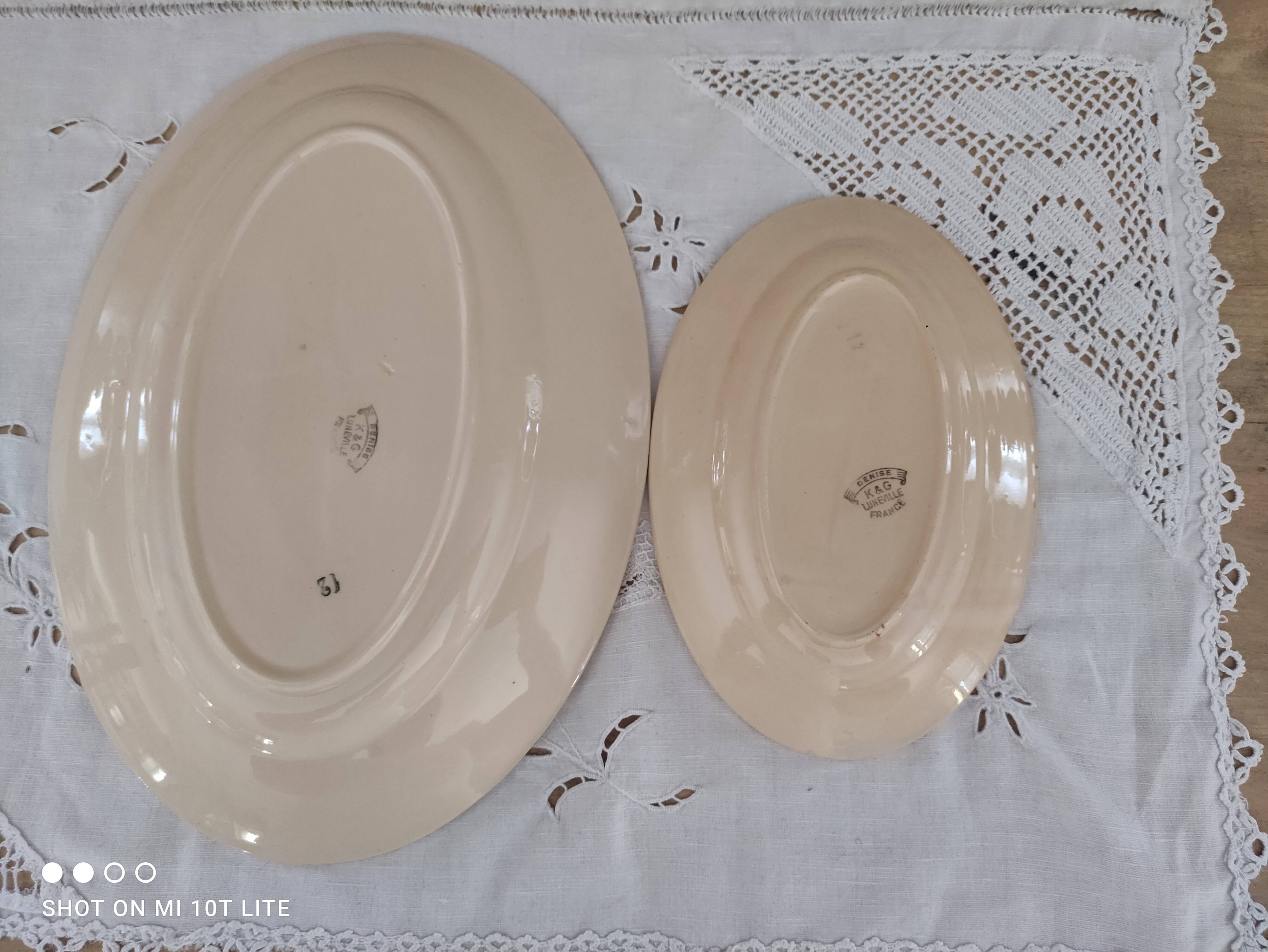 Set of 2 oval dishes trundles 30s earthenware K&G Lunéville model Denise