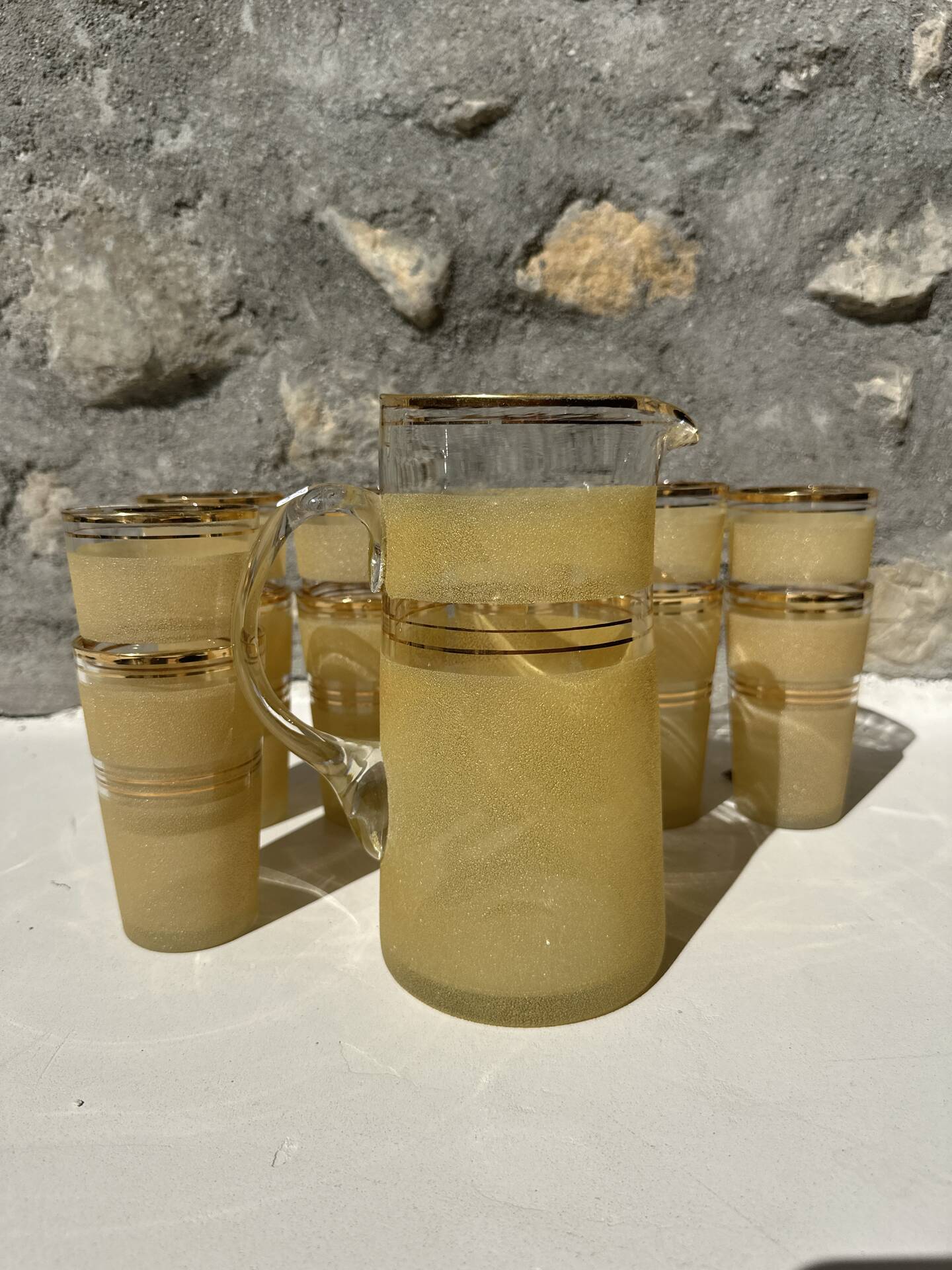 Service for orangeade in frosted glass