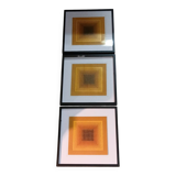 Optical Art Triptych - 3 Vintage Paintings - Victor Vasarely - Frames