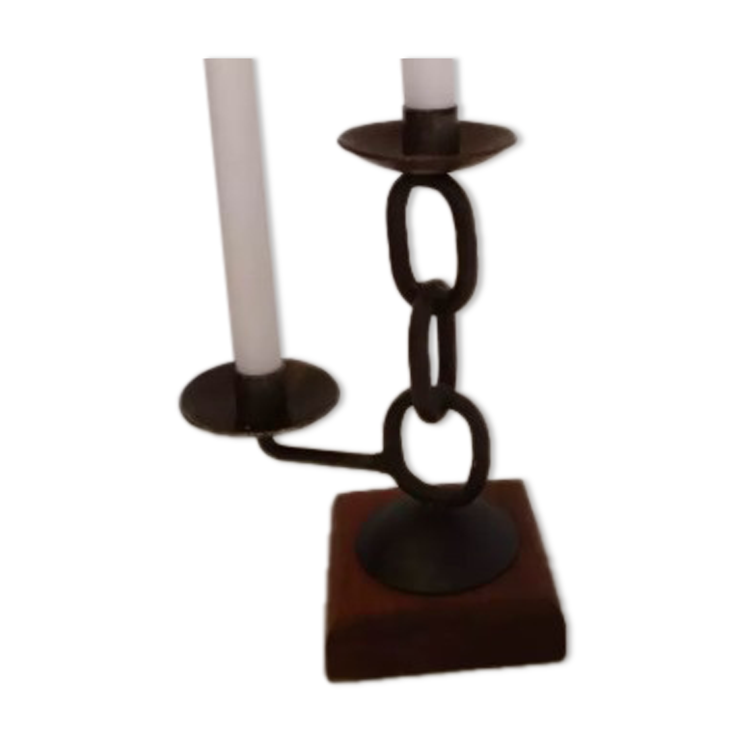 Double brutalist wrought iron candle holder