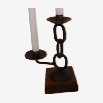 Double brutalist wrought iron candle holder