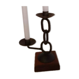 Double brutalist wrought iron candle holder