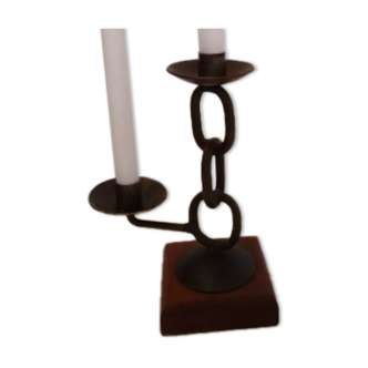 Double brutalist wrought iron candle holder