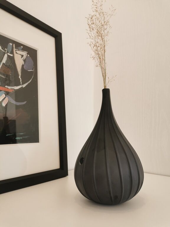 Murano glass vase "Drops" by Stellon Renzo signed Salviati matte black