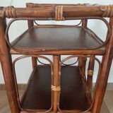 Vintage - set of 2 shelves of wooden floor, bamboo and rattan - 3 levels- retro 80s