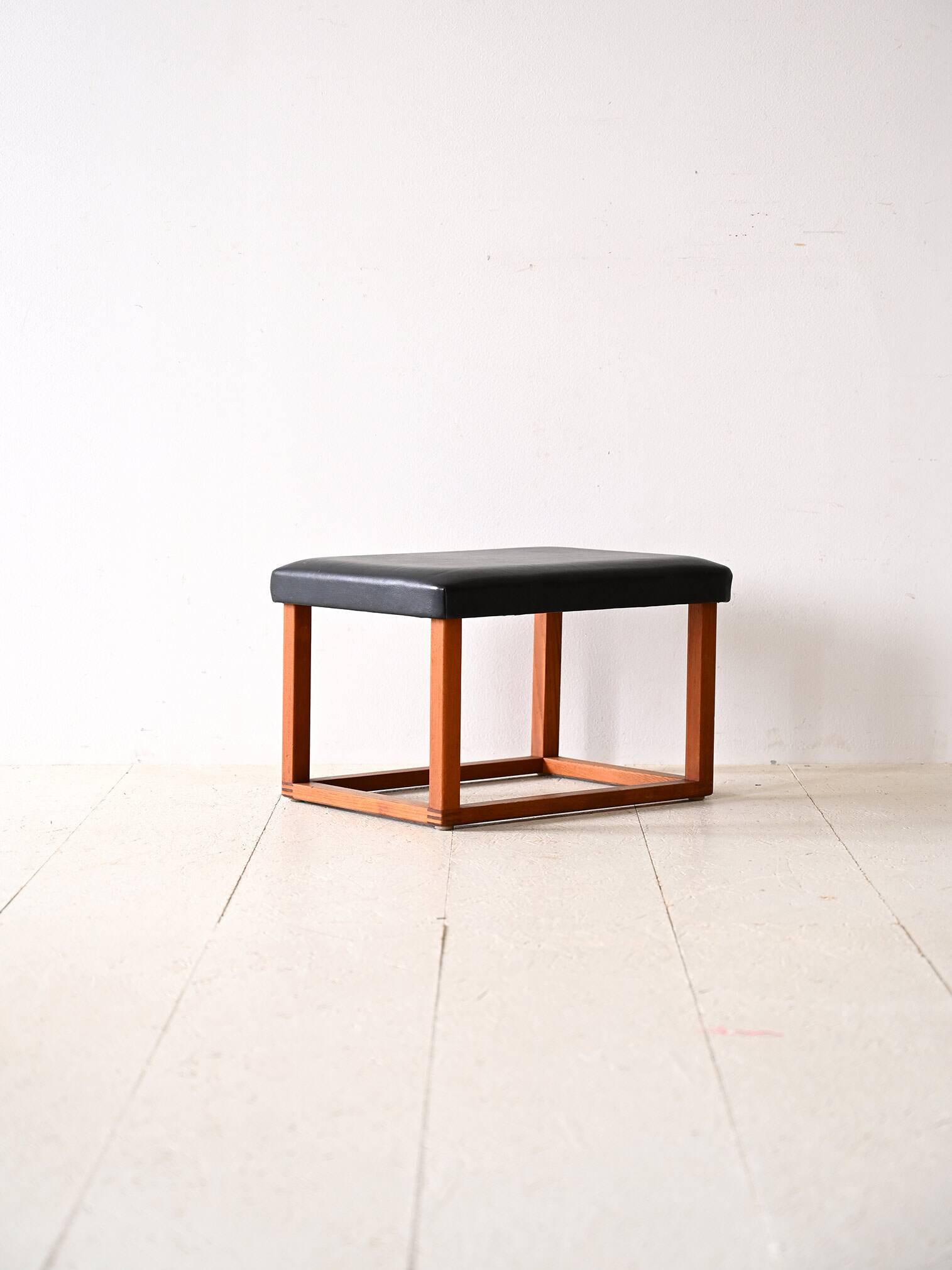 Scandinavian teak stool from the 60s – Faux leather seat