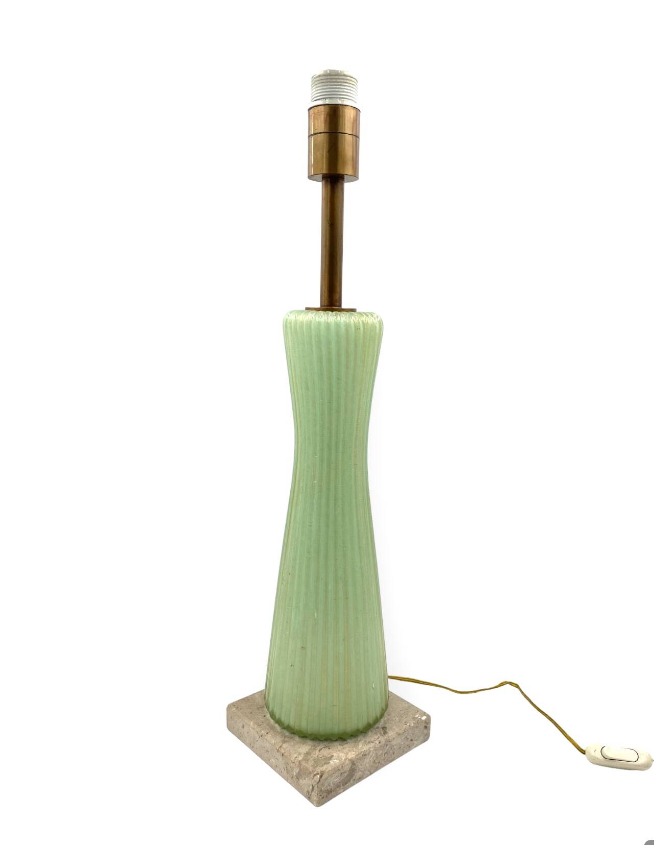Mid-century modern green Murano glass Table lamp, Barovier & Toso style  Italy, 1940s