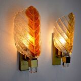 Pair of wall lamps Leaves, Bicolore, Murano, Italy, 1970