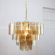 Vintage Veca Chandelier: Italian 1970s Smoked Glass & Brass Pendant Lamp