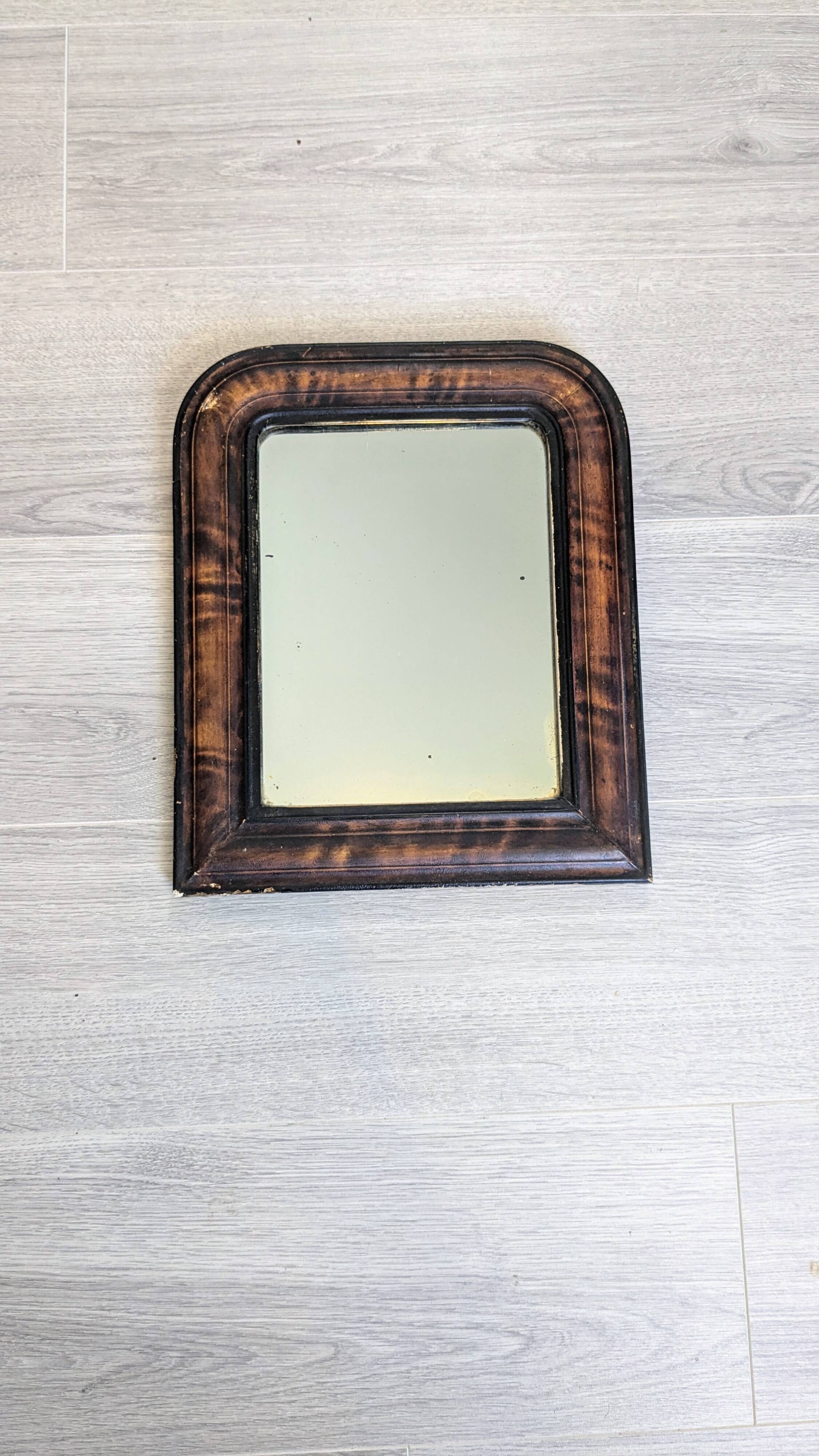 19th century Louis-Philippe mirror – original glass & marbled frame – 37x31 cm
