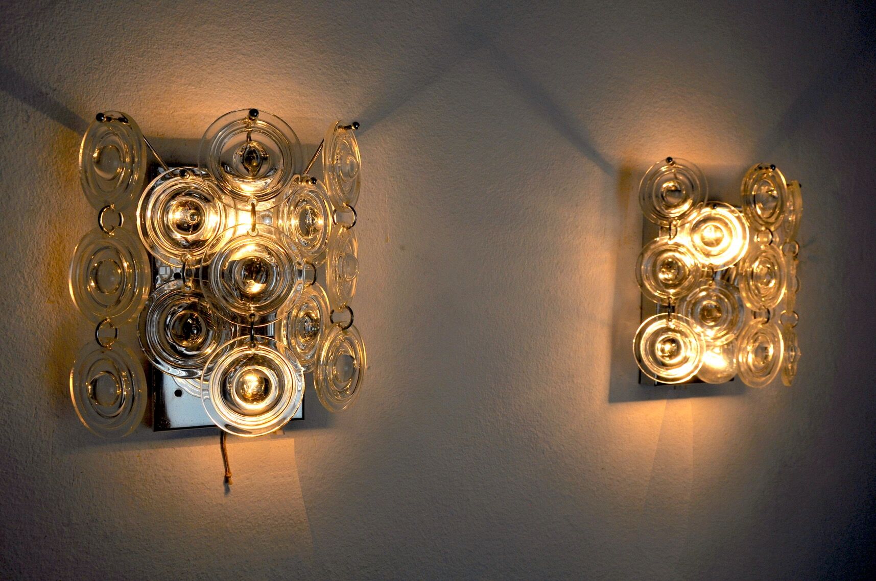 Pair of oscar torlasco wall lamps, murano glass, italy, 1970