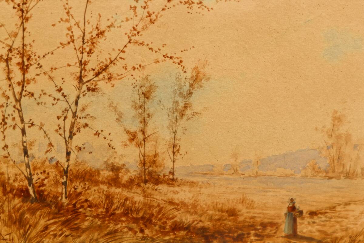 Pair of watercolors, animated landscapes, L. Meyer