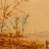 Pair of watercolors, animated landscapes, L. Meyer
