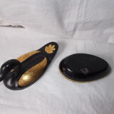 Duck box in black and golden lacquered wood