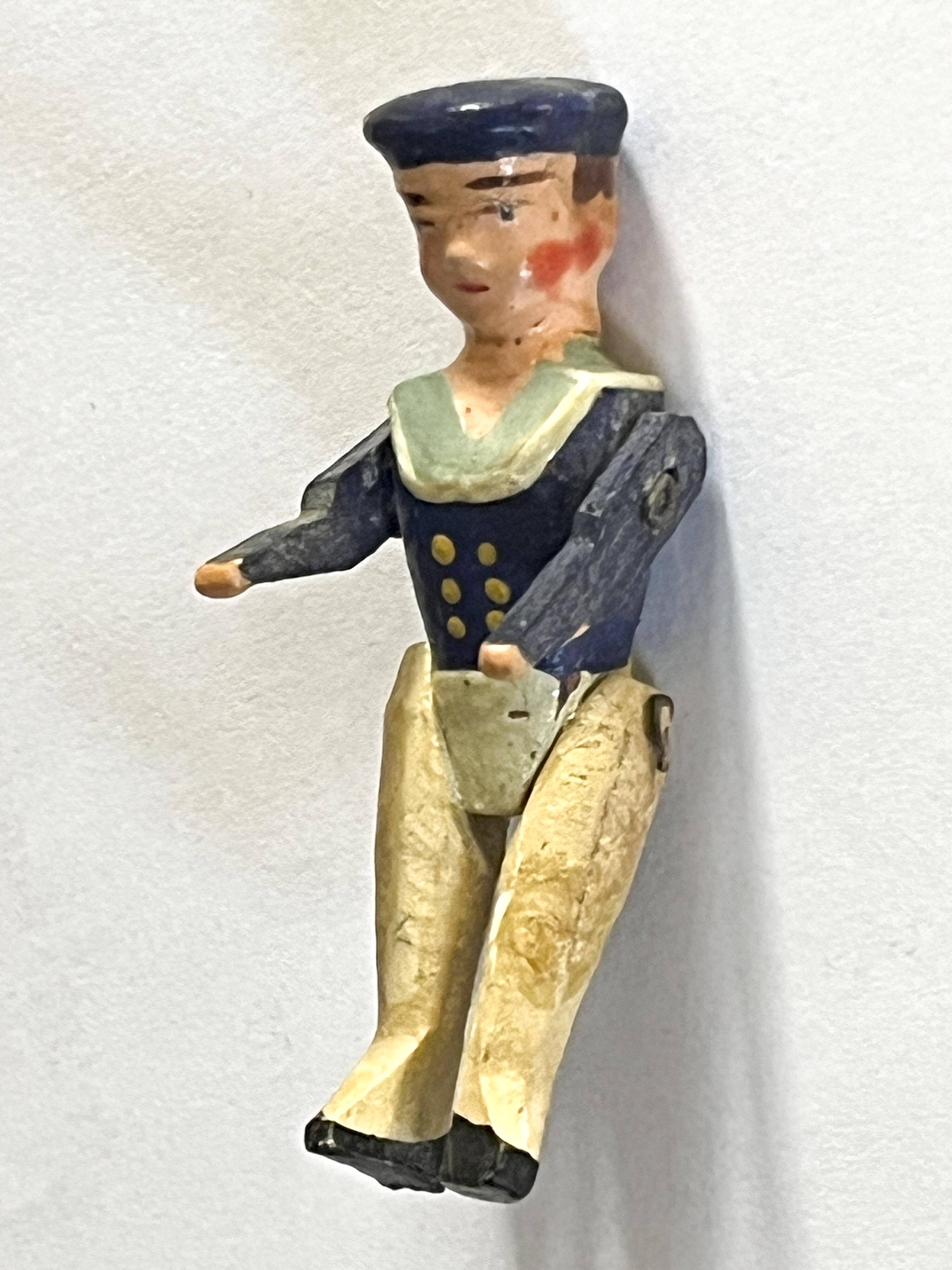 Painted wooden character, French brand Radiguet, vintage toy.