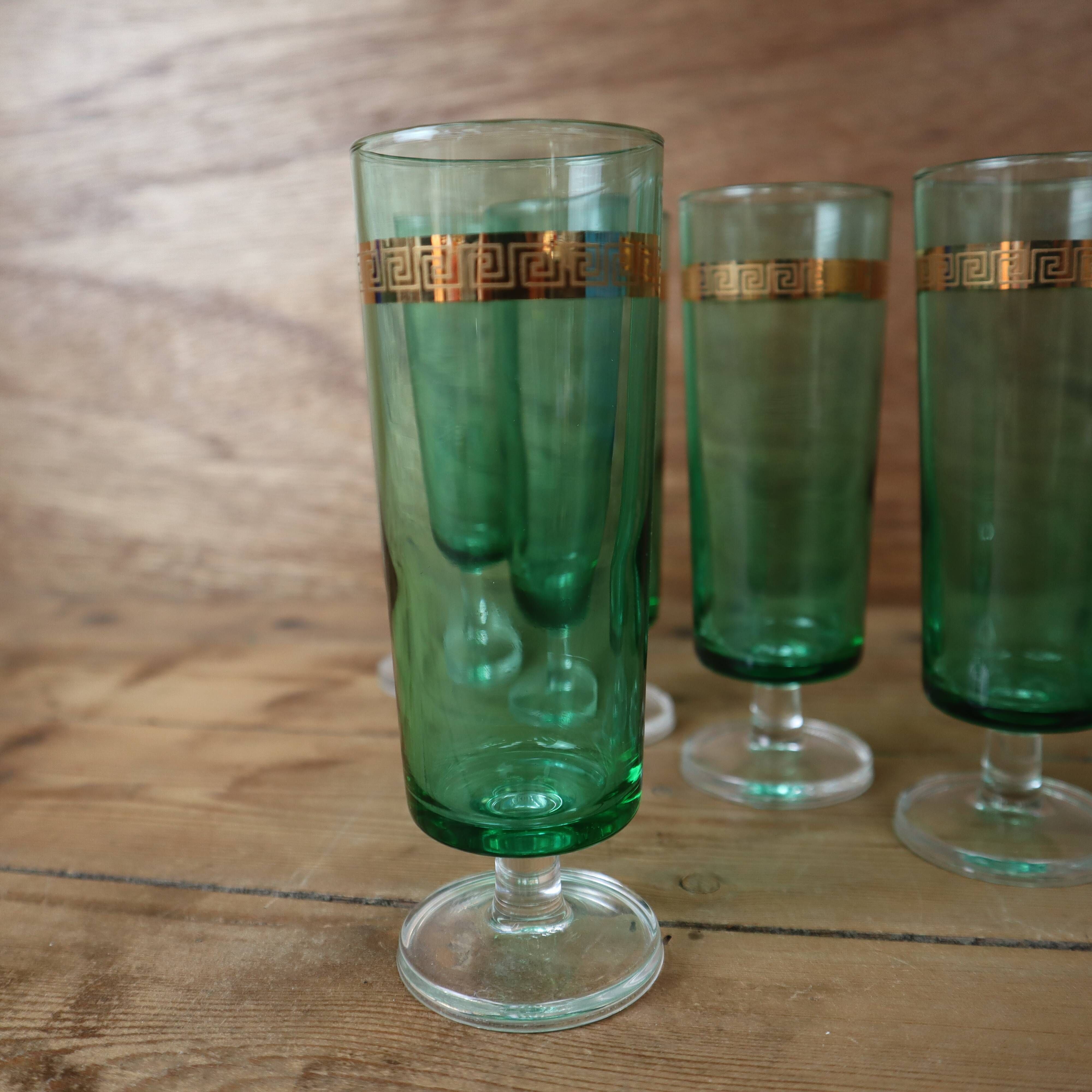 Set of 6 emerald green champagne flutes with gold trim LUMINARC