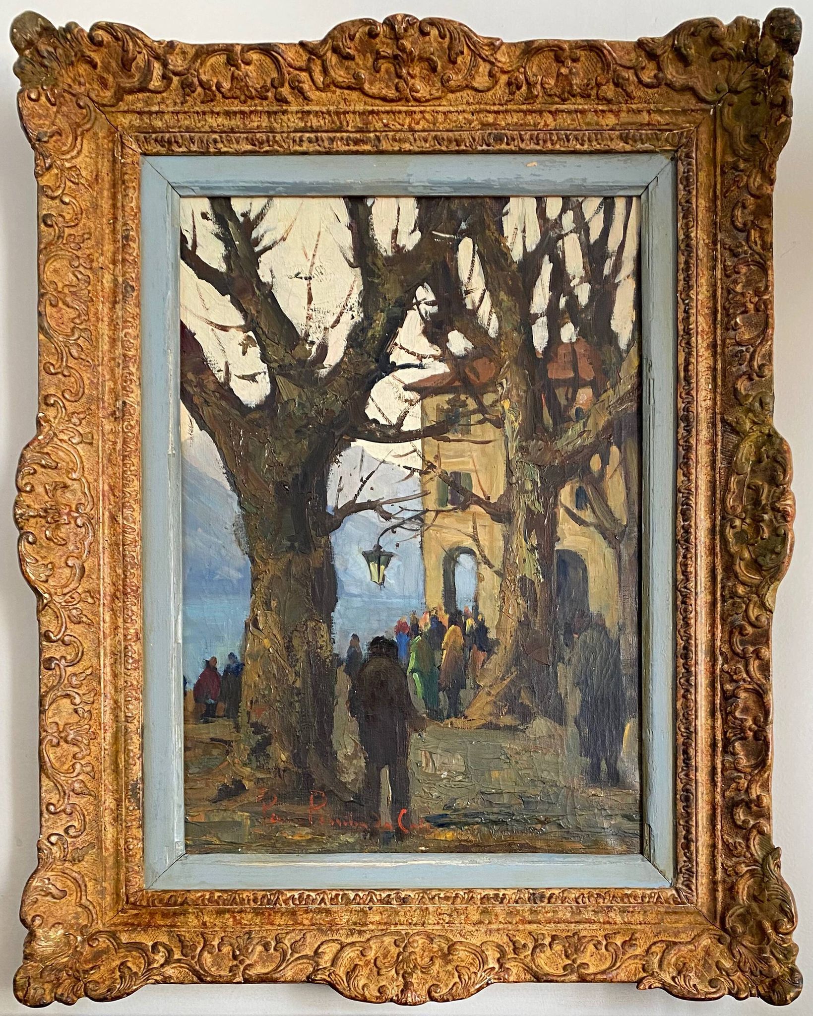 Hst painting "lake orta" cusio italy pino pessina da castanedo (1911 / 1991)