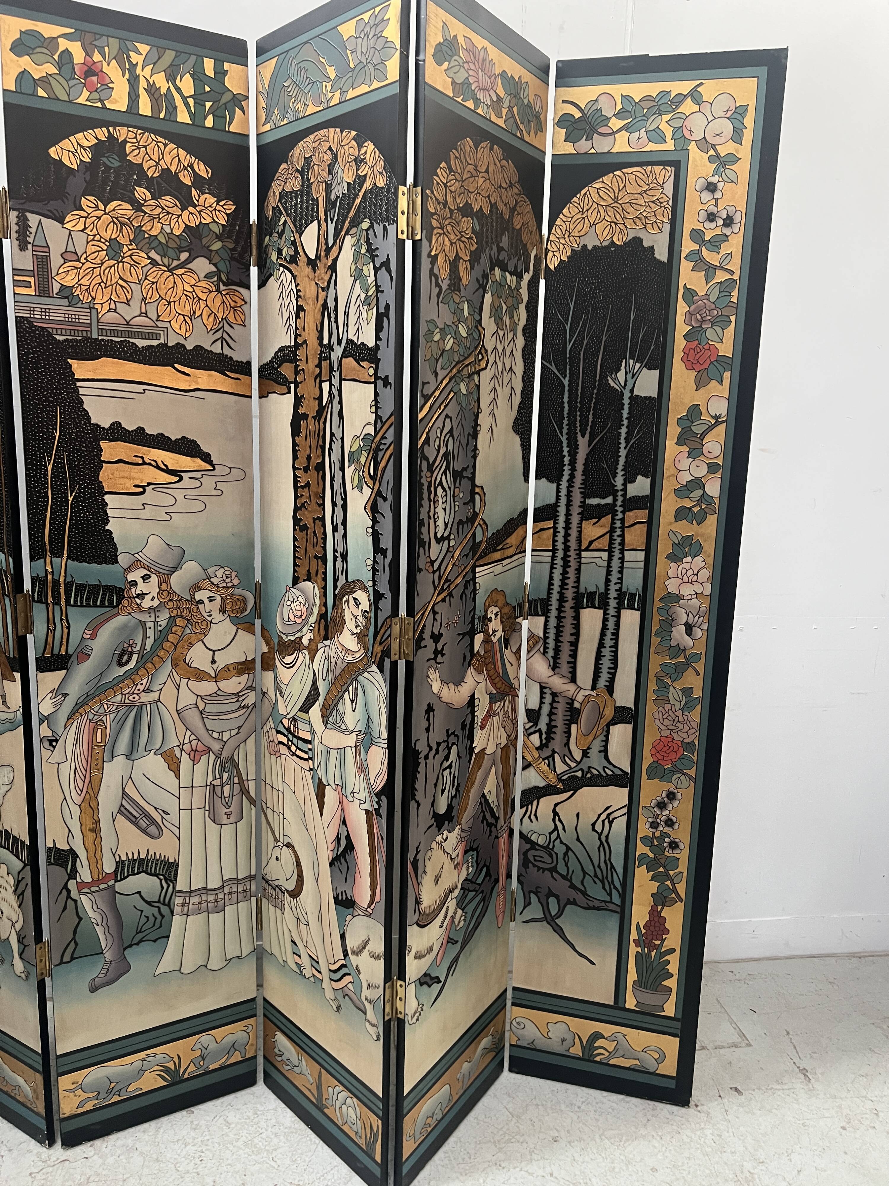 Six-panel painted screen, 20th century