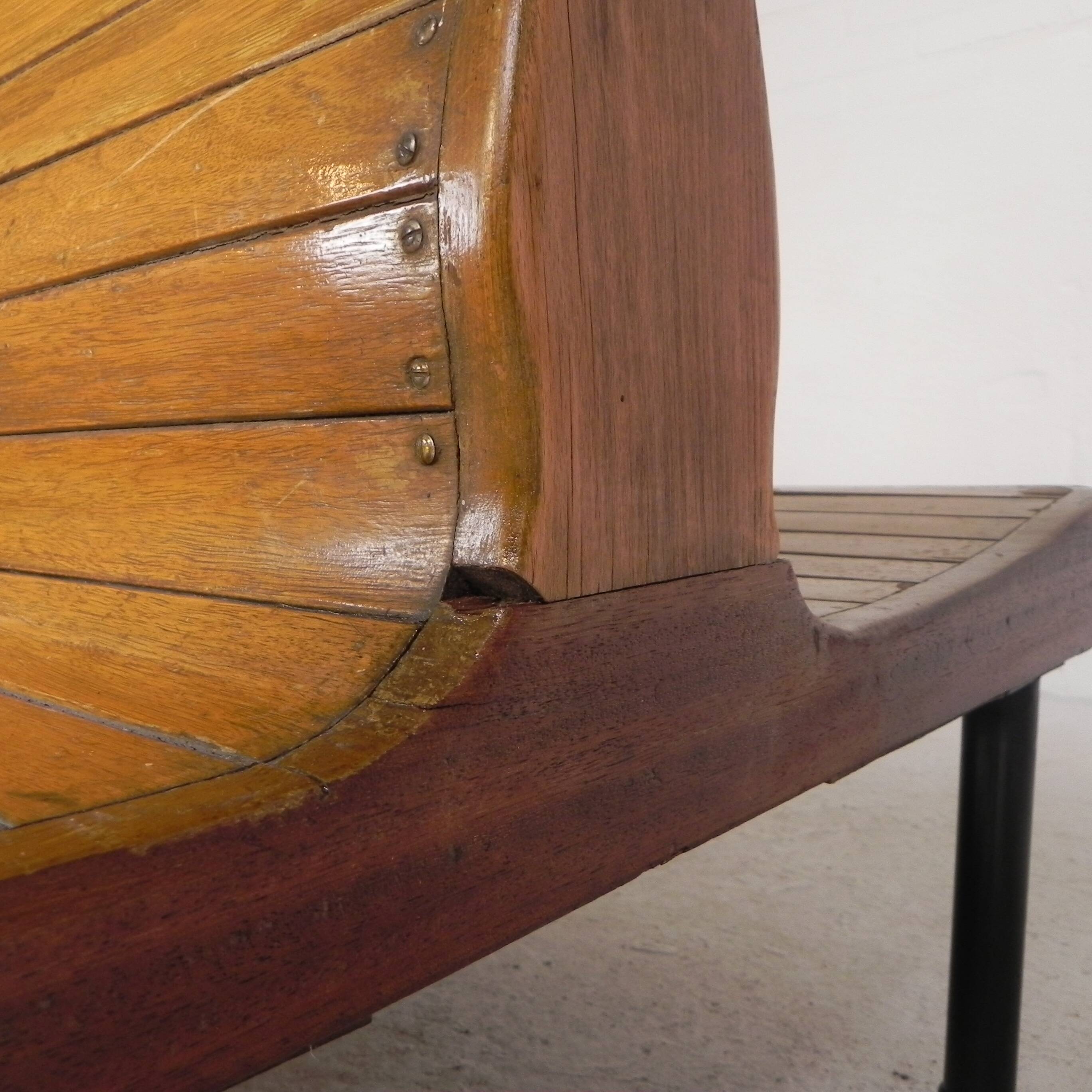 Banc de train en teck double face, années 1930