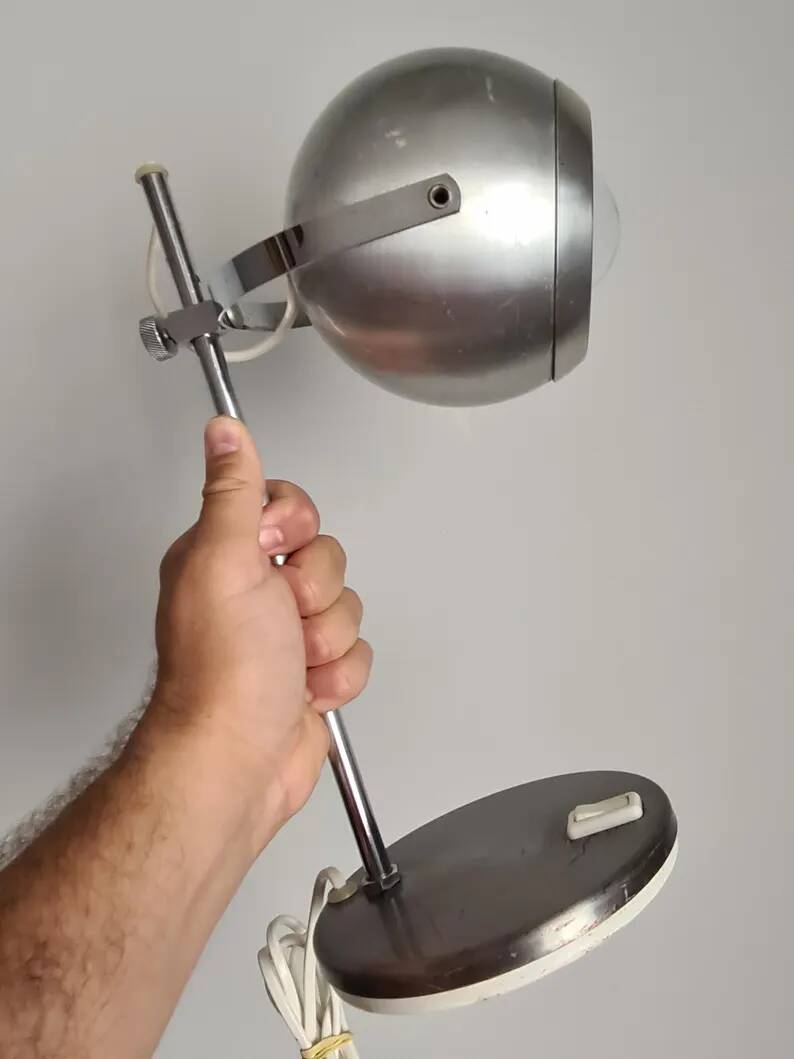 Mid Century Eyeball Desk Lamp, Space Age Table Light, brushed chrome