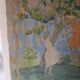 Large painting on canvas from the 20th century mounted on a frame - rural scene.