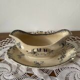 Old earthenware gravy boat from Sarreguemines U & Cie, Redcurrant model