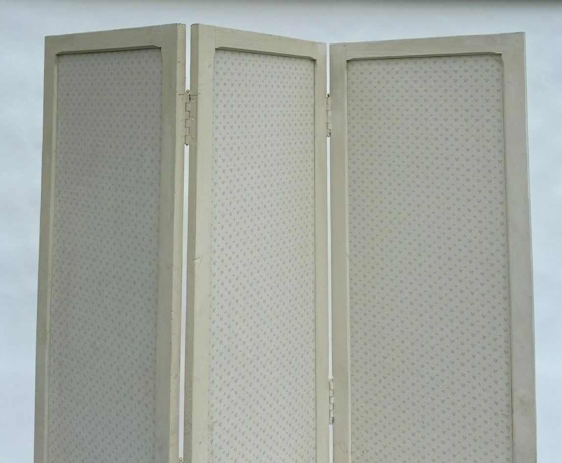 Paravent 3 vantaux 1920 patine creme en bois papier colle