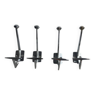Set of four double hook coat racks in chromed metal