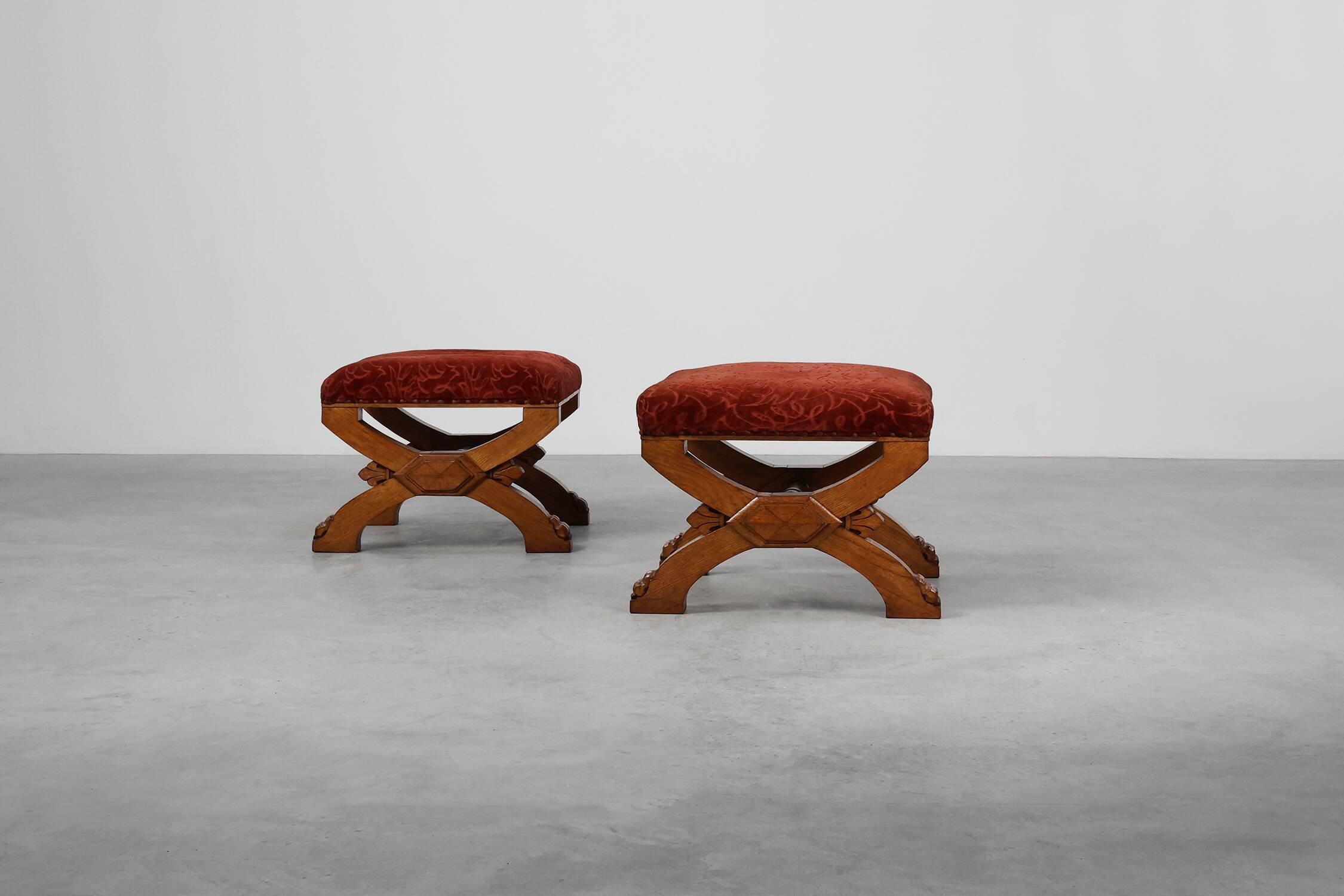 Flemish Gothic Revival Oak Footstool, Belgium, 19th Century