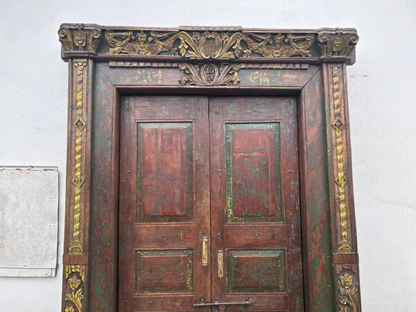 Porte indienne ancienne en teck pièce et patine d'origine