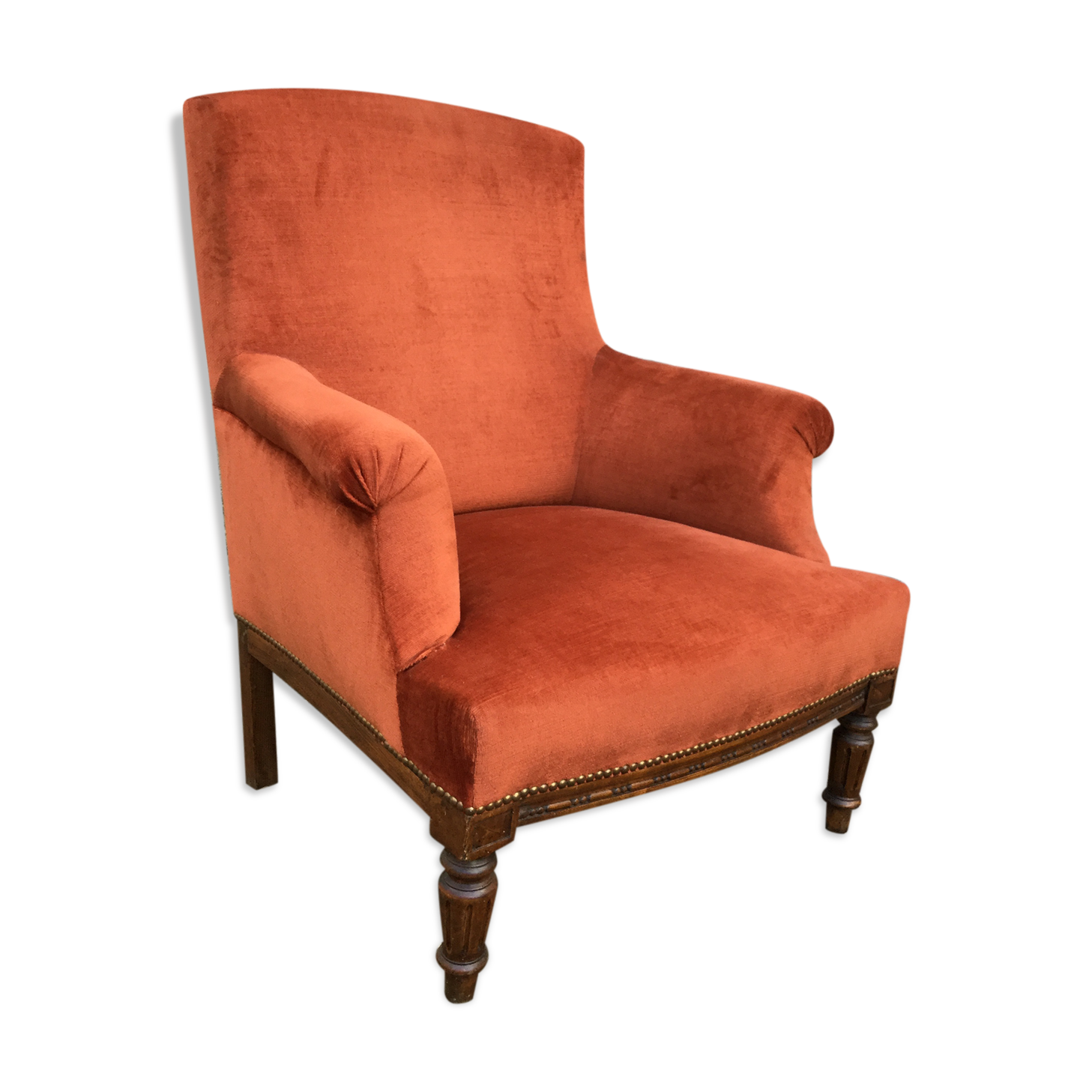 Fauteuil velours terracota