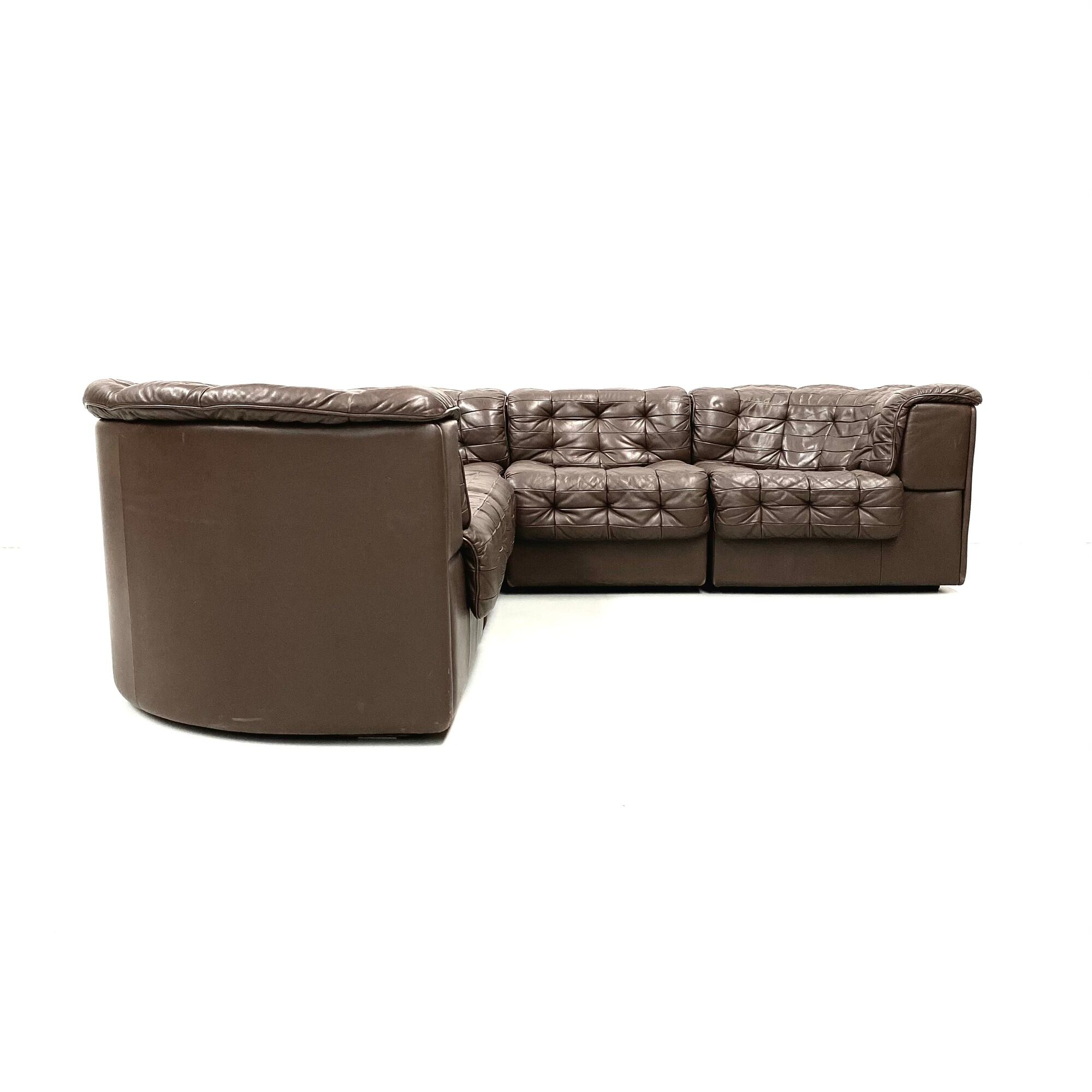 Swiss dark brown patchwork modulair DS-11 sofa by the Desede Design team for DeSede, 1970s