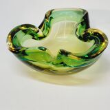 Empty Pocket Cup Ashtray Vintage Murano Glass Sommerso Green and Yellow