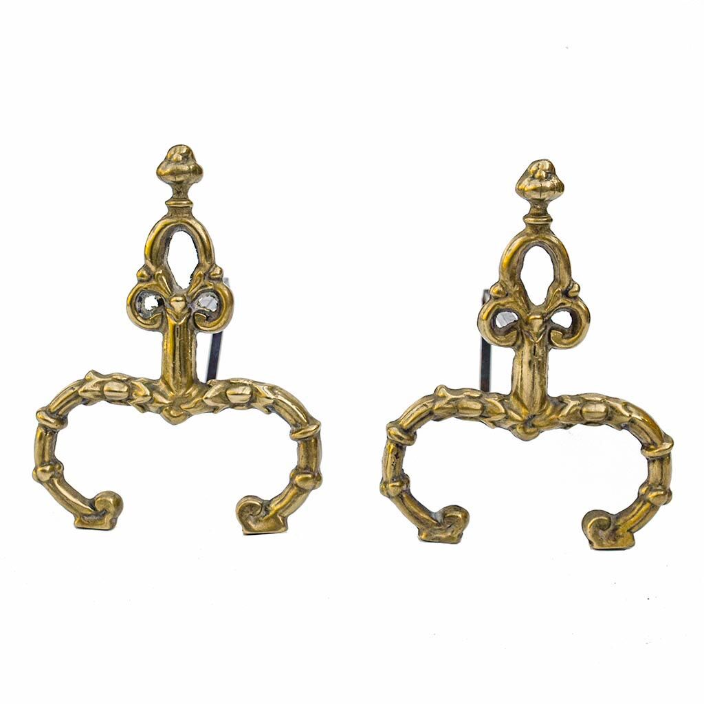 Pair of gilded bronze chenets Louis XV antique fireplace accessory