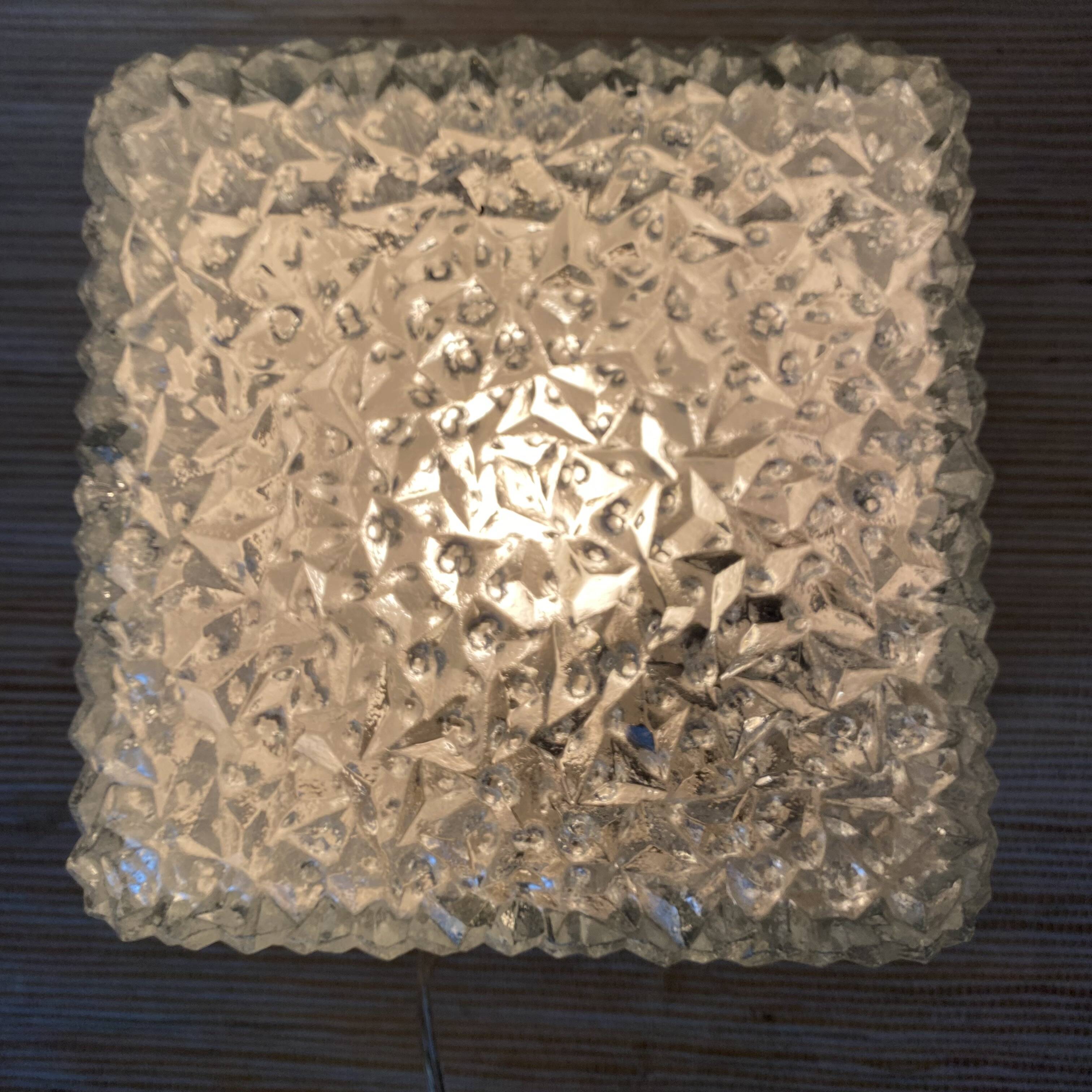 Plafonniers carrés en verre holophane, années 1960-1970