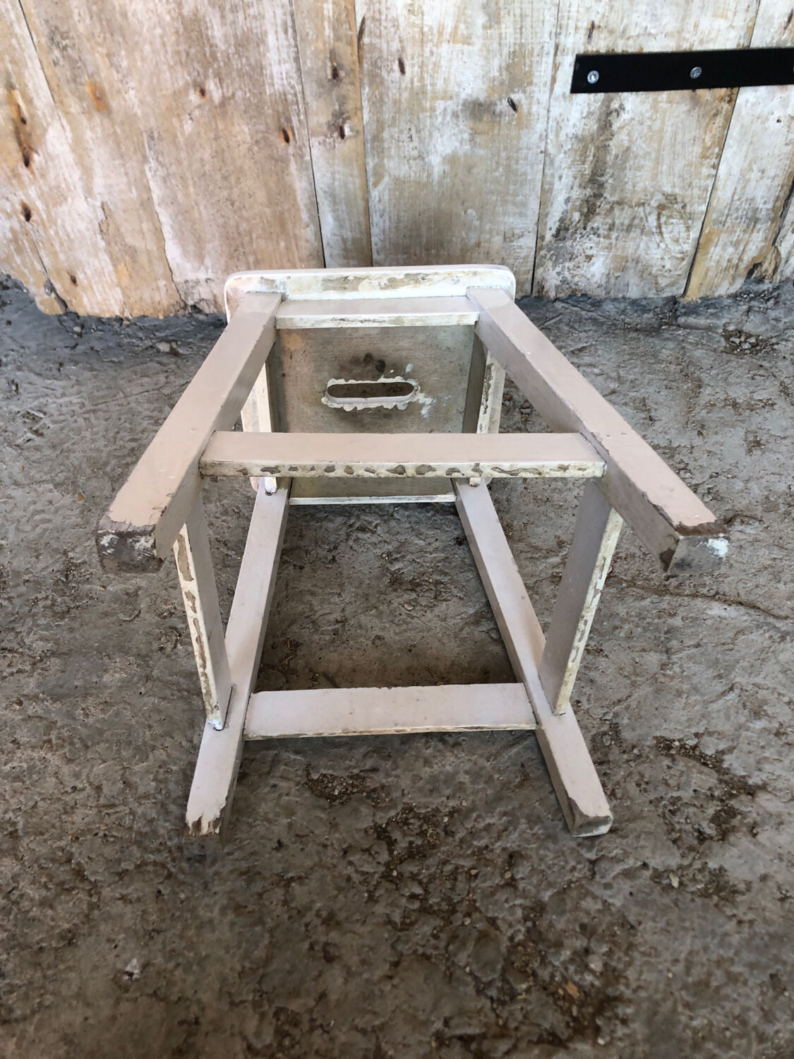 Vintage white wood milking stool